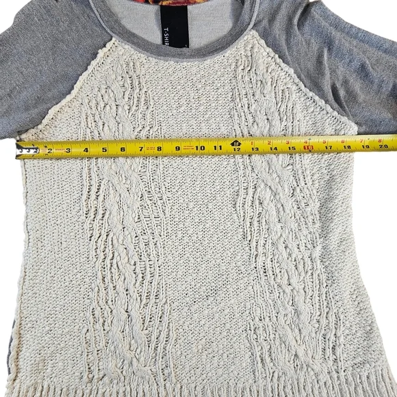 Anthropologie's Dolan Parknit Contrast Gray Jersey & Ivory Chunky Cable Knit Tee - Picture 7 of 11